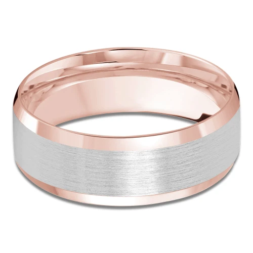 8 MM Modern Mens Wedding Band in Two-Tone Rose&White Gold (MDVB0743)