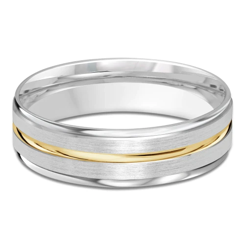 6 MM Modern Mens Wedding Band in Two-Tone White & Yellow Gold (MDVB0745)