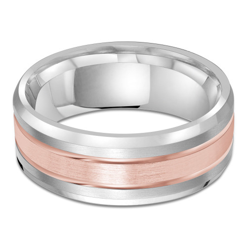 8 MM Satin Finish Modern Mens Wedding Band in Two-Tone White & Rose Gold (MDVB0748)
