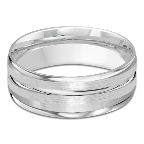 8 MM Modern Mens Wedding Band in White Gold (MDVB0753)