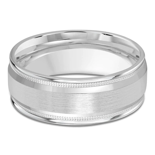 8 MM Modern Mens Wedding Band in White Gold (MDVB0754)