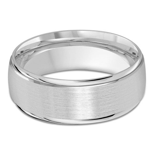 8 MM Satin Finish High Polish Modern Mens Wedding Band in White Gold (MDVB0757)