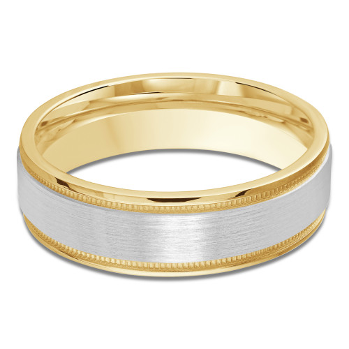 6 MM Milgrained Satin Finish with High Polish Edges Modern Mens Wedding Band in Two-Tone Yellow & White Gold (MDVB0758)