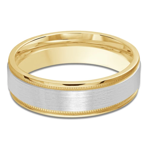 6 MM Modern Mens Wedding Band in Two-Tone Yellow & White Gold (MDVB0758)