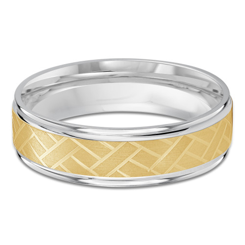 6 MM Satin Finish High Polish Modern Mens Wedding Band in Two-Tone White & Yellow Gold (MDVB0762)