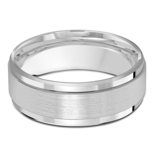 7 MM Satin Finish with High Polish Edges Modern Mens Wedding Band in White Gold (MDVB0776)