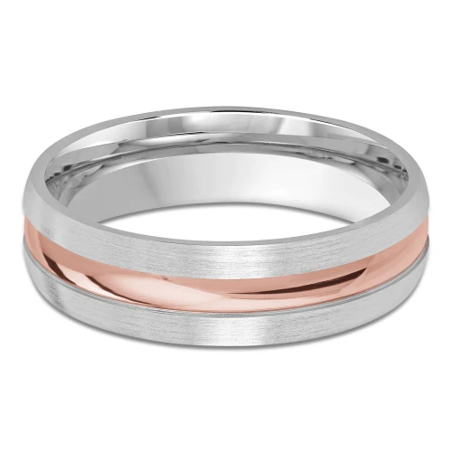 6 MM Modern Mens Wedding Band in Two-Tone White & Rose Gold (MDVB0785)