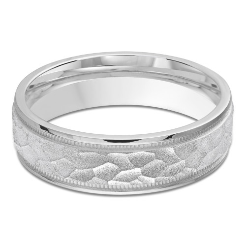 6 MM Milgrained with High Polish Edges Modern Mens Wedding Band in White Gold (MDVB0792)