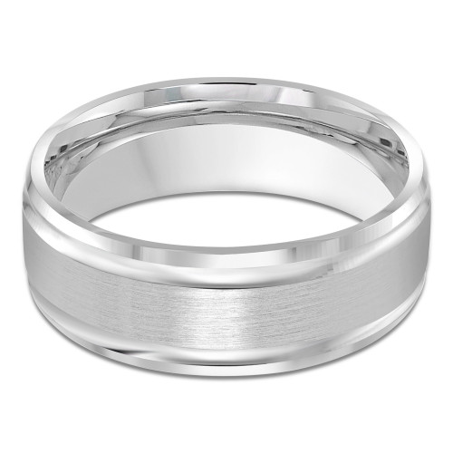 8 MM Satin Finish with High Polish Edges Modern Mens Wedding Band in White Gold (MDVB0802)