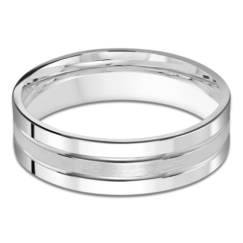 6 MM Satin Finish High Polish Modern Mens Wedding Band in White Gold (MDVB0803)
