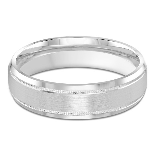 6 MM Milgrained Satin Finish High Polish Modern Mens Wedding Band in White Gold (MDVB0804)