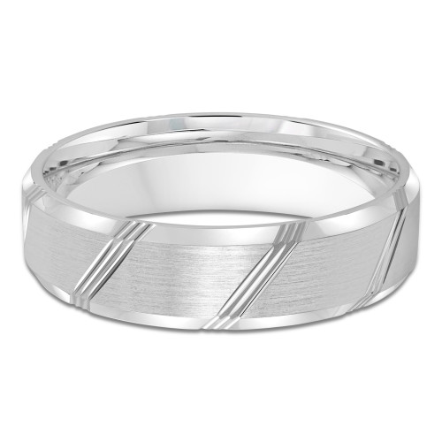 6 MM Satin Finish with High Polish Grooves and Edges Modern Mens Wedding Band in White Gold (MDVB0805)