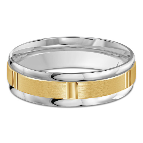 6 MM Satin Finish with High Polish Grooves Modern Mens Wedding Band in Two-Tone White & Yellow Gold (MDVB0815)