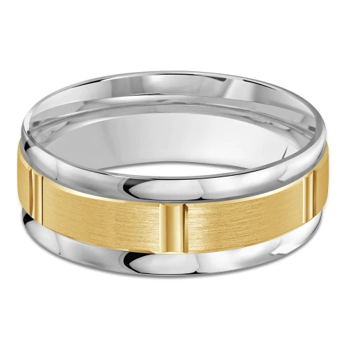 8 MM Modern Mens Wedding Band in Two-Tone White & Yellow Gold (MDVB0816)