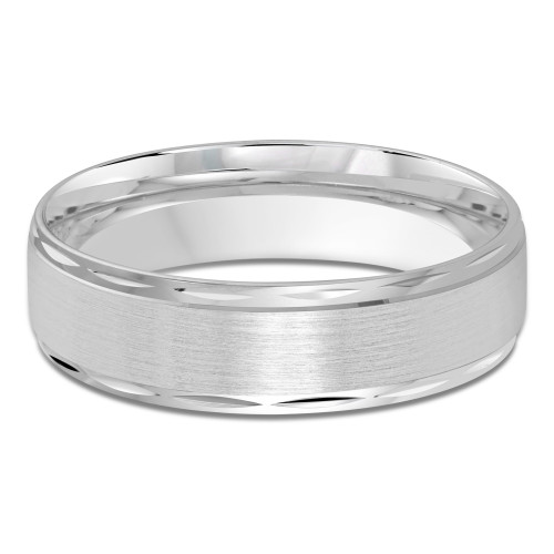 6 MM Satin Finish with High Polish Edges Modern Mens Wedding Band in White Gold (MDVB0818)