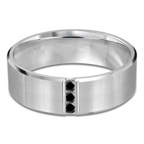7 MM Black Diamond Mens Wedding Band in White Gold (MDVB0937)