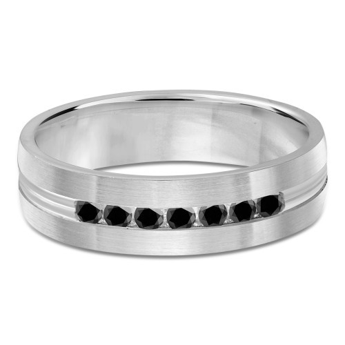 6 MM Black Diamond Mens Wedding Band in White Gold (MDVB0948)