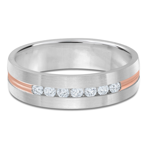 6 MM Diamond Mens Wedding Band in Two-Tone White & Rose Gold (MDVB0949)