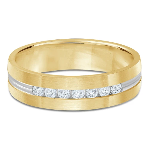 6 MM Diamond Mens Wedding Band in Two-Tone Yellow & White Gold (MDVB0952)