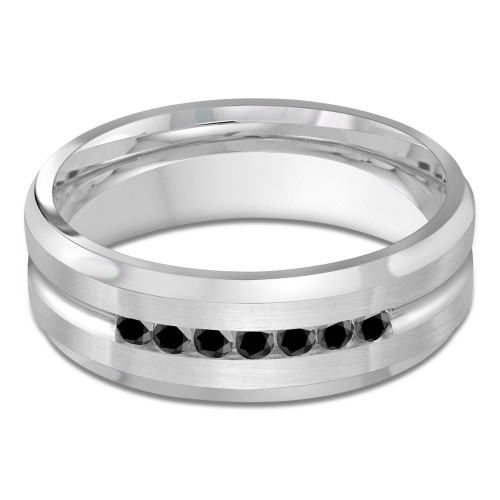 7 MM Black Diamond Mens Wedding Band in White Gold (MDVB0959)