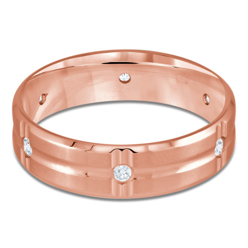 6 MM Diamond Mens Wedding Band in Rose Gold (MDVB0961)