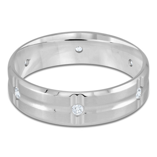 6 MM Diamond Mens Wedding Band in White Gold (MDVB0962)