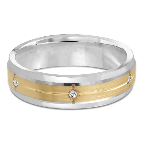 6 MM Diamond Mens Wedding Band in Two-Tone White & Yellow Gold (MDVB0987)
