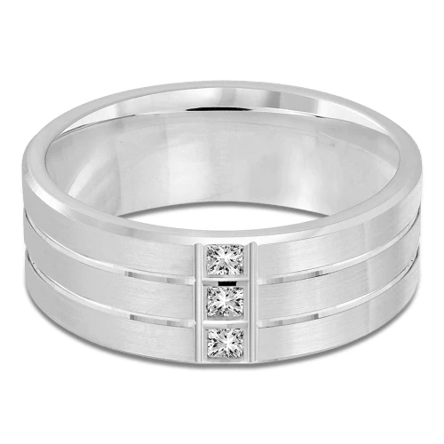 8 MM Diamond Mens Wedding Band in White Gold (MDVB1016)