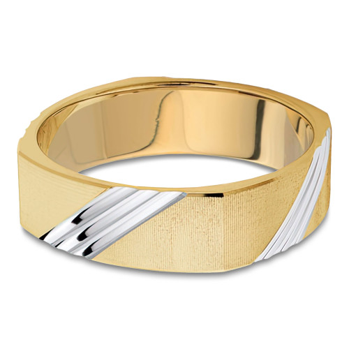 6 MM Modern Mens Wedding Band in Two-Tone Yellow & White Gold (MDVB1048)