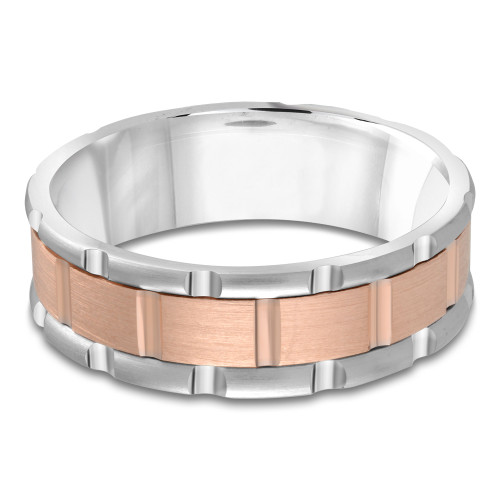 7 MM Modern Mens Wedding Band in 14K Two-Tone White & Rose Gold (MDVB1053)