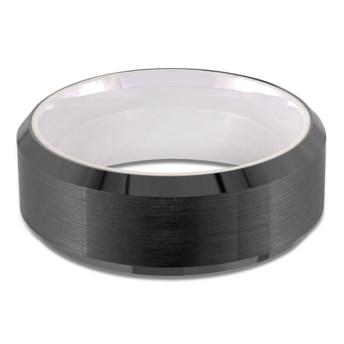 8 MM Alternative Mens Wedding Band in Two-Tone Black & White Tungsten (MDVBA0056)