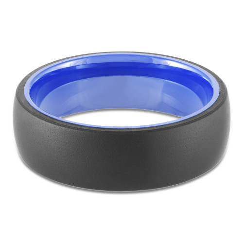 7 MM Alternative Mens Wedding Band in Two-Tone Black & Blue Tungsten (MDVBA0057)