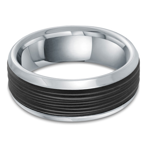 8 MM Carbon Fiber Center Alternative Mens Wedding Band in 14K White Gold (MDVBA0068)