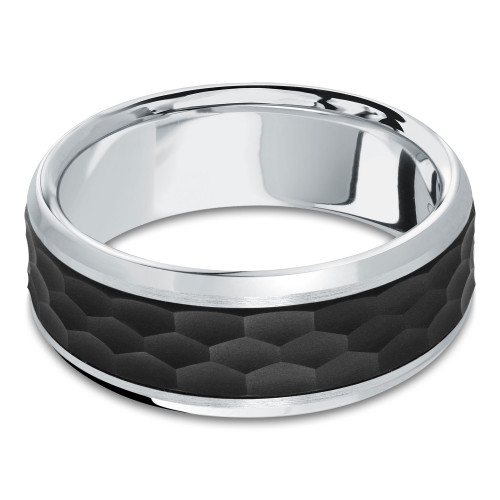 8 MM Carbon Fiber Center Alternative Mens Wedding Band in 14K White Gold (MDVBA0070)
