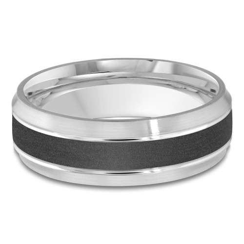 7 MM Carbon Fiber Center Alternative Mens Wedding Band in 14K White Gold (MDVBA0073)