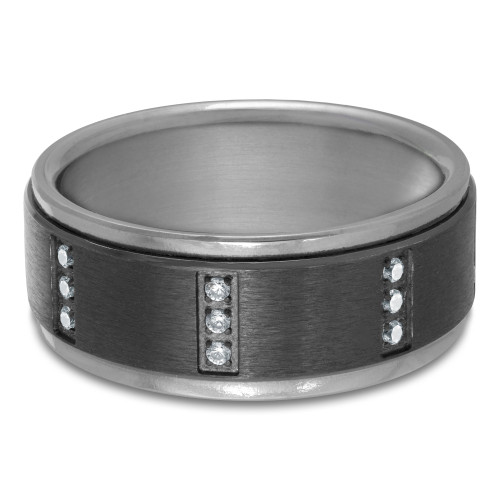 9 MM Black Center Alternative Diamond Mens Wedding Band in Grey Tantalum (MDVBA0096)