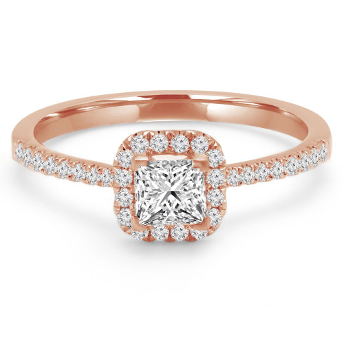 Princess Lab Created Diamond Cushion Halo Engagement Ring in Rose Gold (MVSS1023-R)