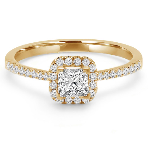 Princess Lab Created Diamond Cushion Halo Engagement Ring in Yellow Gold (MVSS1023-Y)