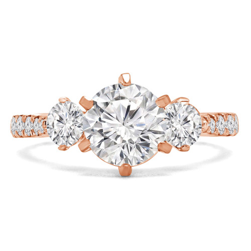 Round Lab Created Diamond Three-Stone Engagement Ring in Rose Gold with Accents (MVSX1020-R)