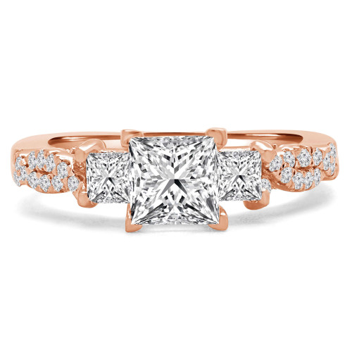 Princess Lab Created Diamond Three-Stone Engagement Ring in Rose Gold with Accents (MVSX1021-R)