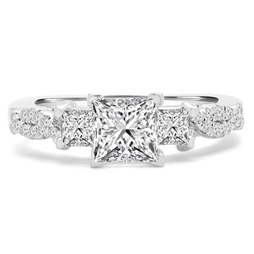 Princess Lab Created Diamond Three-Stone Engagement Ring in White Gold with Accents (MVSX1021-W)