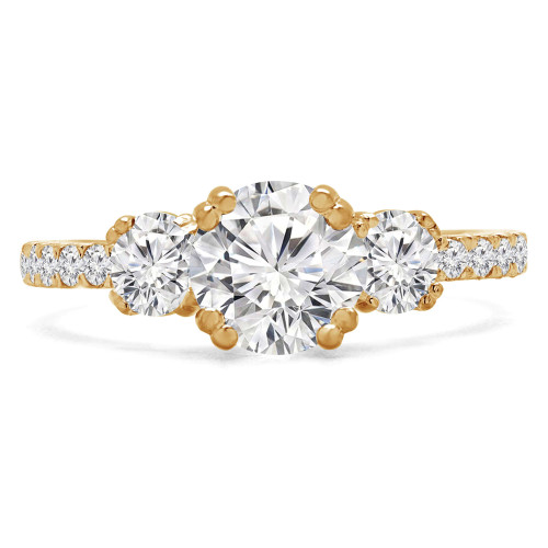 Round Lab Created Diamond Three-Stone Engagement Ring in Yellow Gold with Accents (MVSX1022-Y)