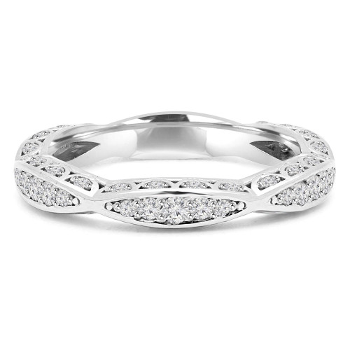 Round Lab Created Diamond Vintage Twisted Semi-Eternity Wedding Band Ring in White Gold (MVSXB1014-W)