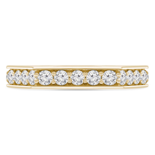 Round Lab Created Diamond Half Hexagon Semi-Eternity Wedding Band Ring in Yellow Gold (MVSXB1069-Y)