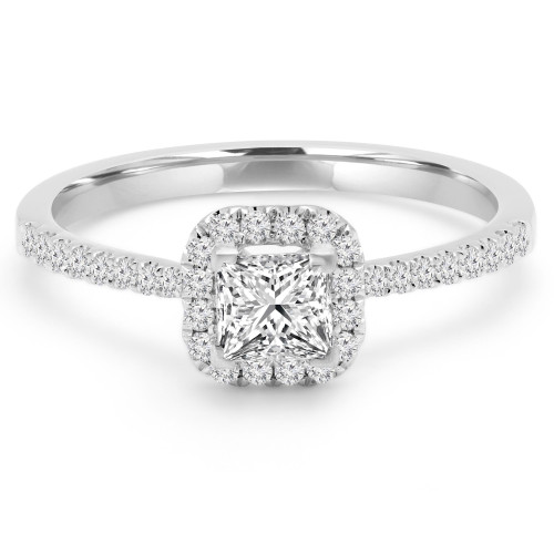 Princess Diamond Cushion Halo Engagement Ring in White Gold (MVSS0023-W)