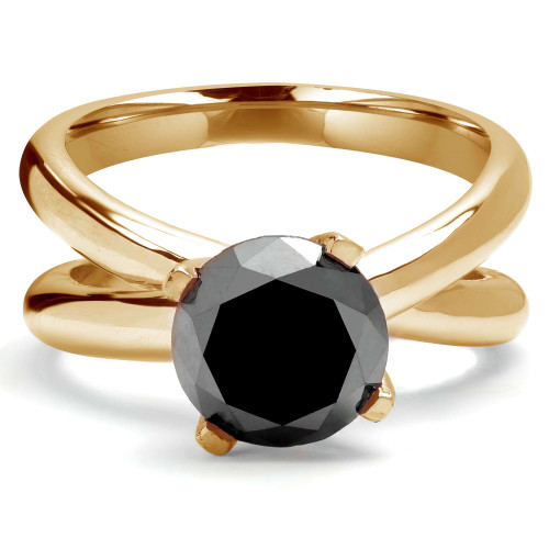 Round Black Diamond Twisted Solitaire Engagement Ring in Yellow Gold (MVSB0003-Y)