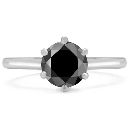 Round Black Diamond 6-Prong Solitaire Engagement Ring in White Gold (MVSB0049-W)