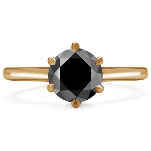 Round Black Diamond 6-Prong Solitaire Engagement Ring in Yellow Gold (MVSB0049-Y)
