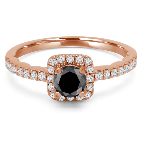 Round Black Diamond Cushion Halo Engagement Ring in Rose Gold with Accents (MVSBL0004-R)
