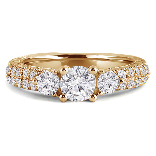 Round Diamond Three-Stone Engagement Ring in Yellow Gold with Accents (MVSX0010-Y)